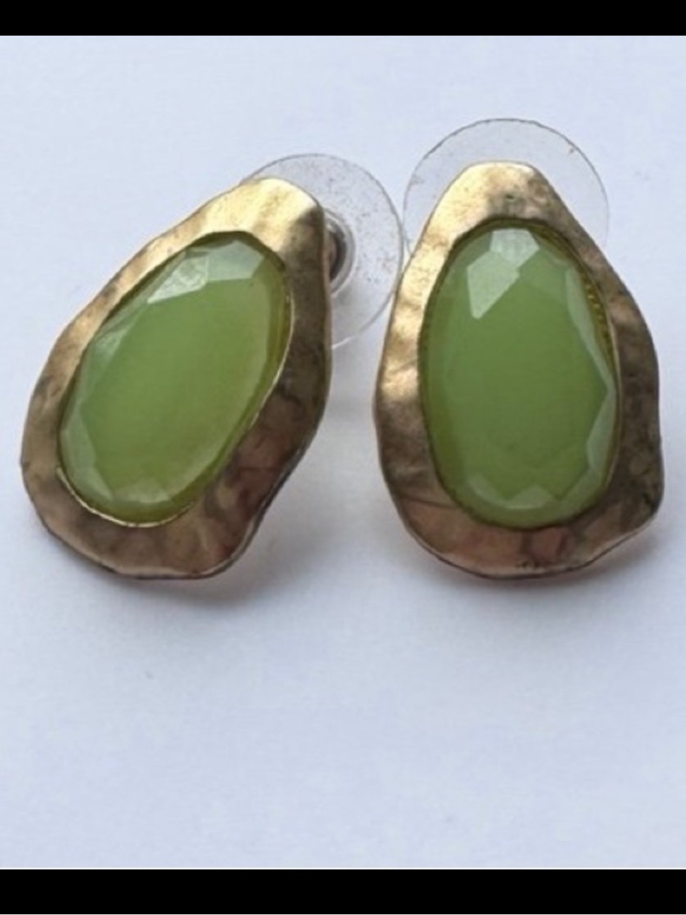 MCM Thermoset Lucite Teardrop Earrings - Light Green Goldtone